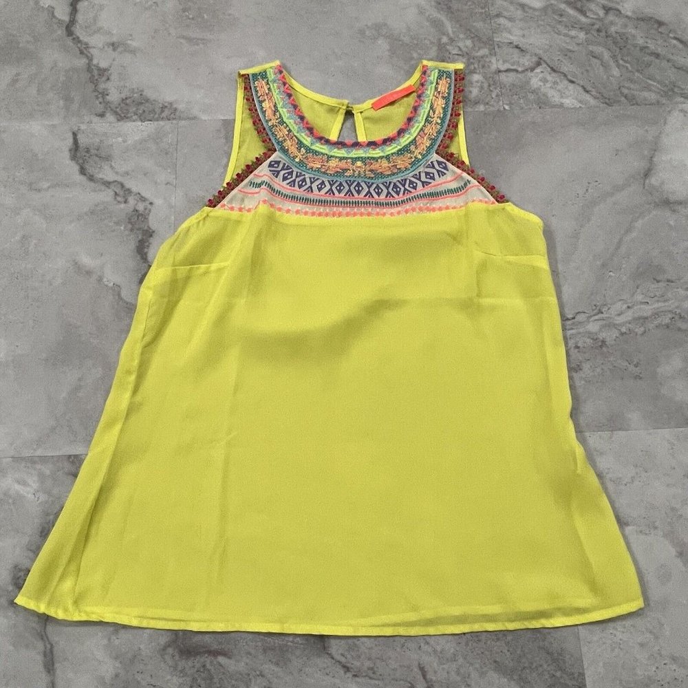 Lulumari Women's Yellow Embroidered Sleeveless Tank‎ Top Size Large L